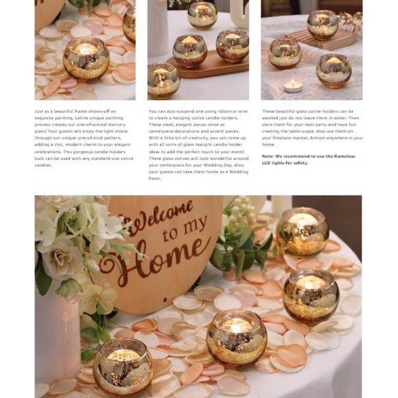 Set of 12 - Gold Mercury Glass Tealights / Votive Candle Holders - Centerpiece - Picture 9 of 10